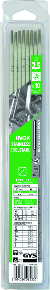 Gys 5193082335 Elektroden aus rostfreiem Stahl Ø2,5 mm (10 Stück)