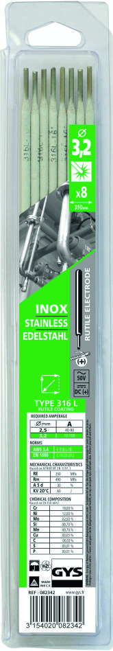 Gys 5193082342 Elektroden aus rostfreiem Stahl Ø3,2 mm (8 Stück)