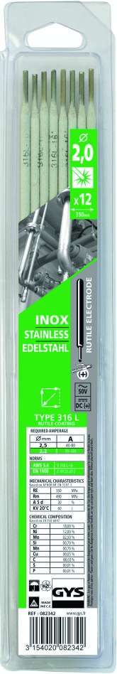Gys 5193082359 Elektroden aus Edelstahl 316 L Ø2,0 mm (12 Stück)