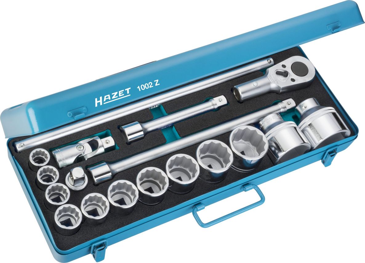 Hazet 1002Z Steckschl&uuml;sselsatz 3/4" Vierkant-Hohlschl&uuml;ssel, Au&szlig;en-Traktionsprofil, Sechskant, 18-teilig