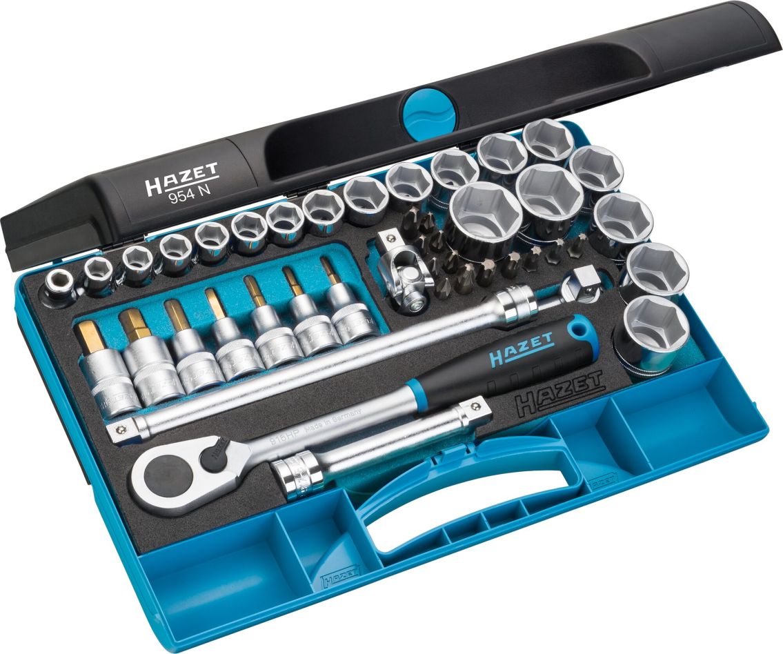 Hazet 954N Steckschl&uuml;sselsatz 1/2" 44-teilig, inkl. Au&szlig;ensechskant, PZ, PH, Innensechskant und Torx-Profile