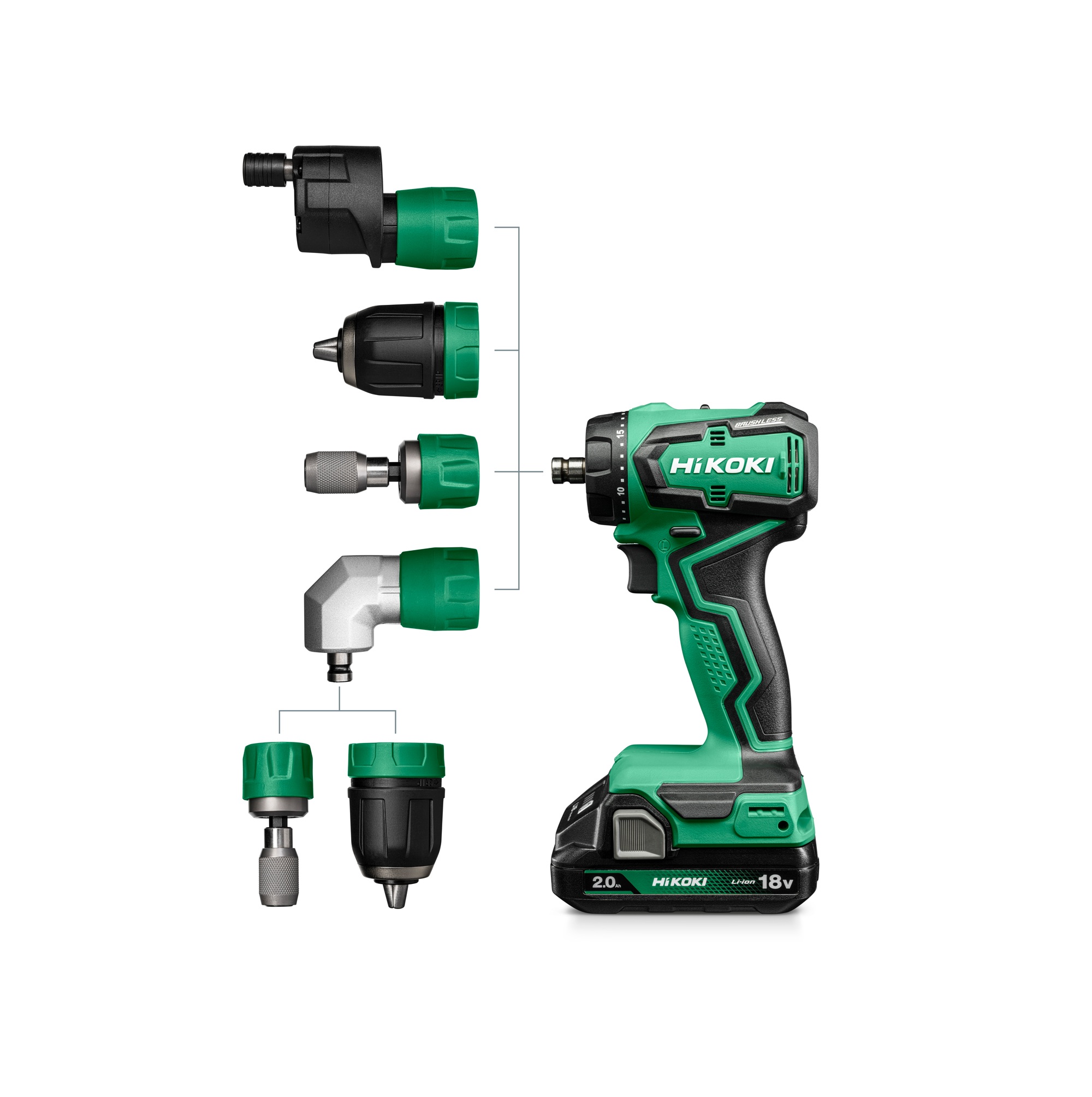 HiKOKI DS18DDQWRZ Akku-Bohrmaschine 18V 2.0Ah Li-Ion mit Aufsätzen im HSC II Koffer