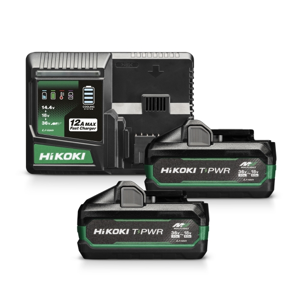 HiKOKI Zubehör UC36YSL2WAZ Druckerhöhungsanlage 2 x BSL3640MVT Acco Multivolt 36V 4.0Ah/18V 8.0Ah Li-Ion + Schnellladegerät UC36YSL2