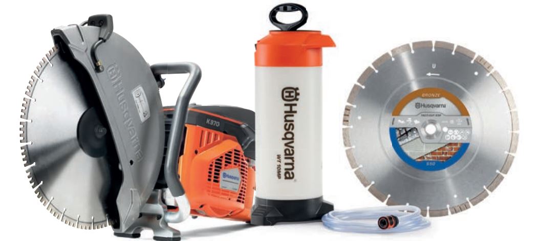 Husqvarna PowercutterK970400mmset K970 Motorfräse 400 mm + Wassertank + Diamanttrennscheibe Tacti-Cut S50 Plus