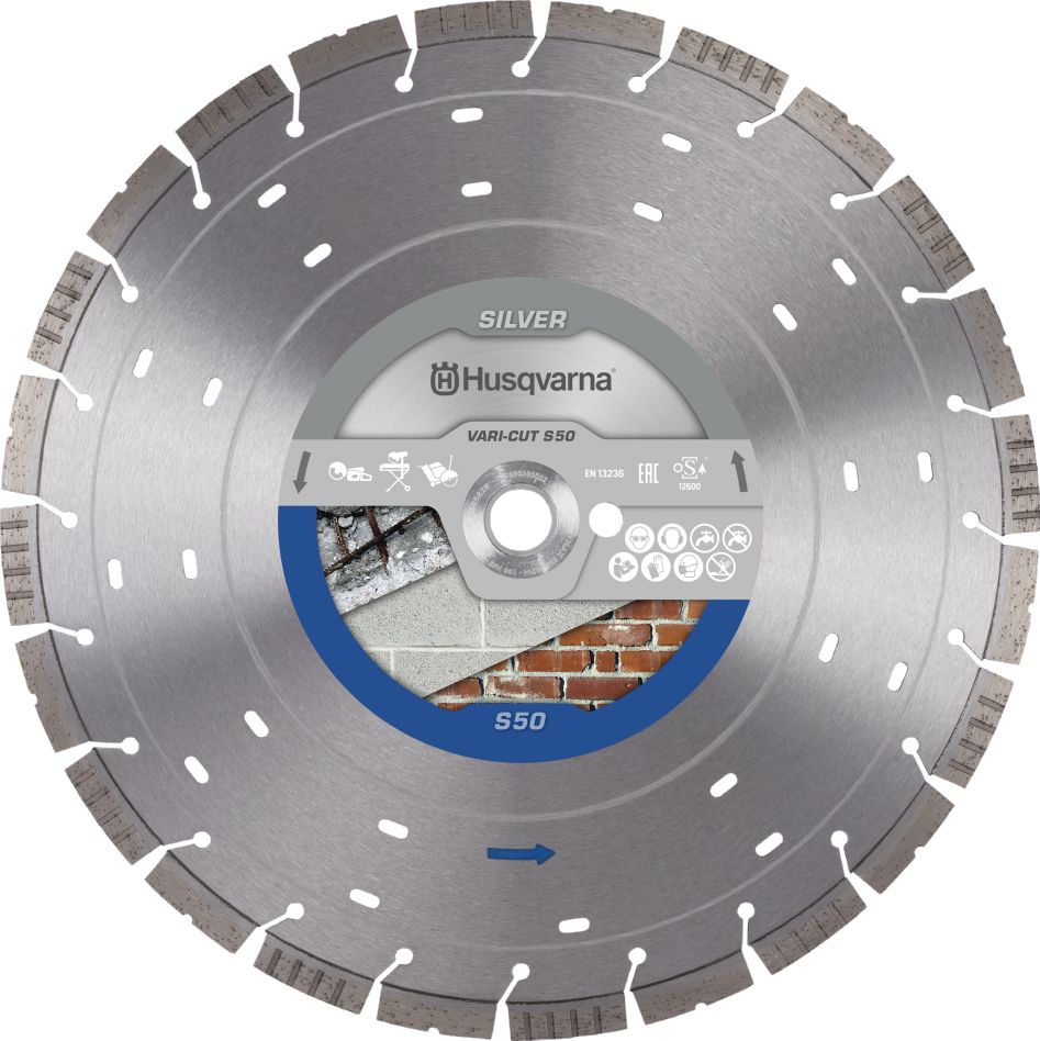 Husqvarna 534972410 Vari-Cut S50 Turbo Flat Diamanttrennscheibe Nass/Trocken Beton/Ziegel 300x25,4/20,0 mm