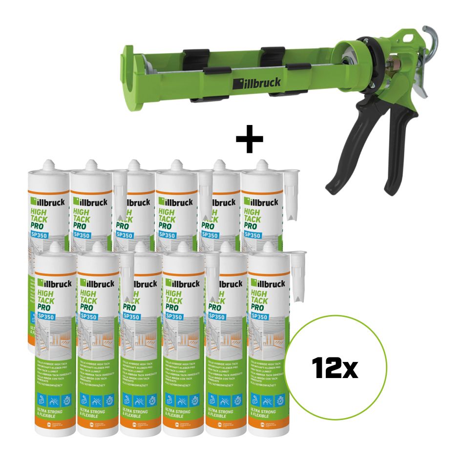 illbruck SP350SETWIT SP350 SET - 12 x SP350 Soforthaft-Kleber Plus Weiß + AA873 Handdruckspritze
