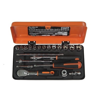 Bahco 6720NM 1/4"-Steckschlüssel-Satz, metrisch, Sechskant, inklusive Umschaltknarre und Schraubenschlüsseln – 33-teilig