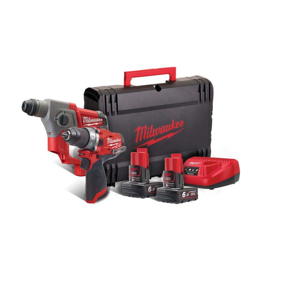 Milwaukee 4933459813 M12 FPP2B-602X Powerpack M12FPD Schlagbohrmaschine + M12CH Hammer 12V 6.0Ah