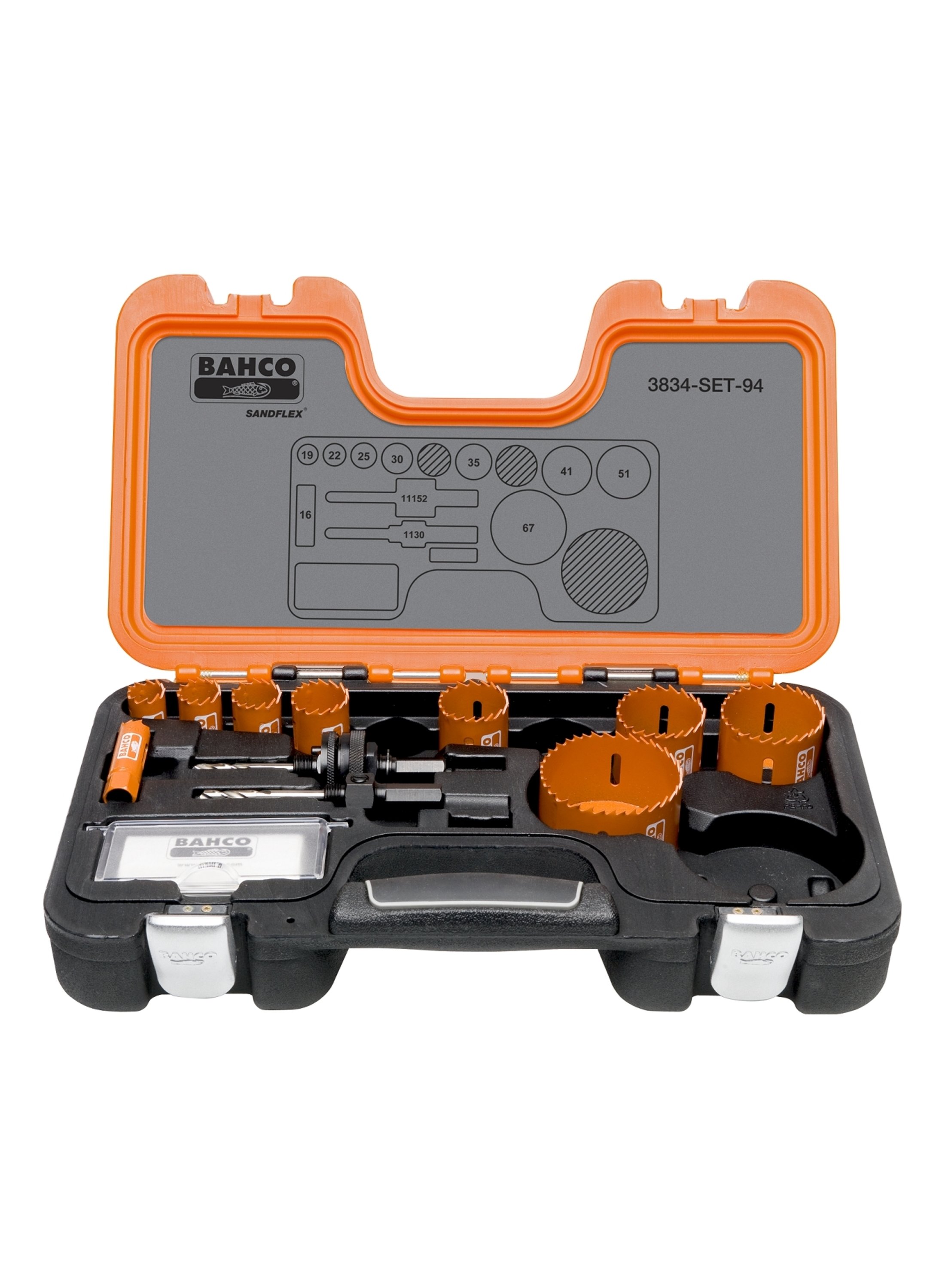 Bahco 3834-SET-94 Sandflex® Bimetall-Lochsägen-Satz für Metall/Holzplatten 16 mm-67 mm - 11-teilig