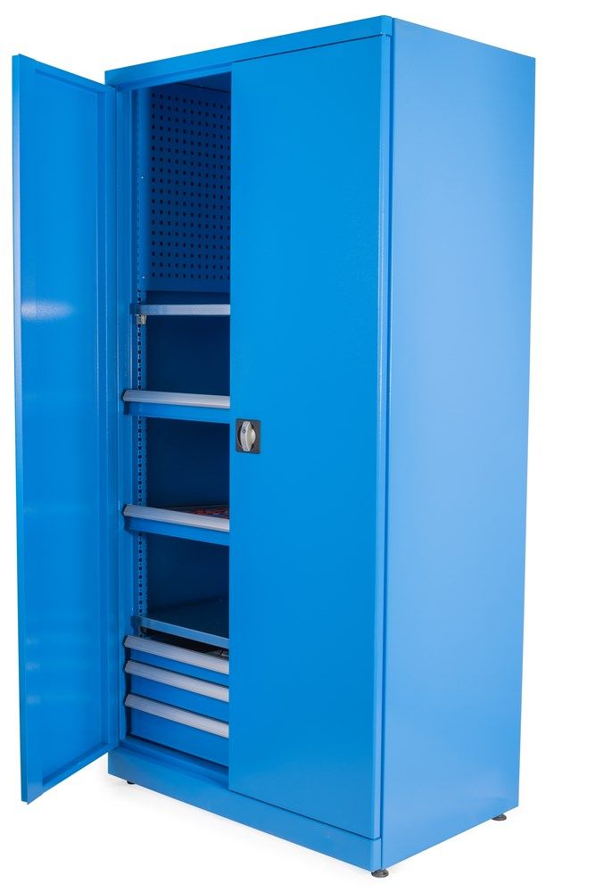 Huvema K2160 Werkstattschrank mit 48 CNC-Werkzeughaltern und 3 Schubladen