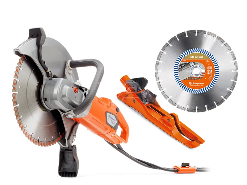 Husqvarna 9670798-01-GS50-VAC K4000 Wet Electric "Silent" Trennschleifer 350 mm + Diamantsägeblatt Elite-Cut S50 + Staubabsaugvorrichtung