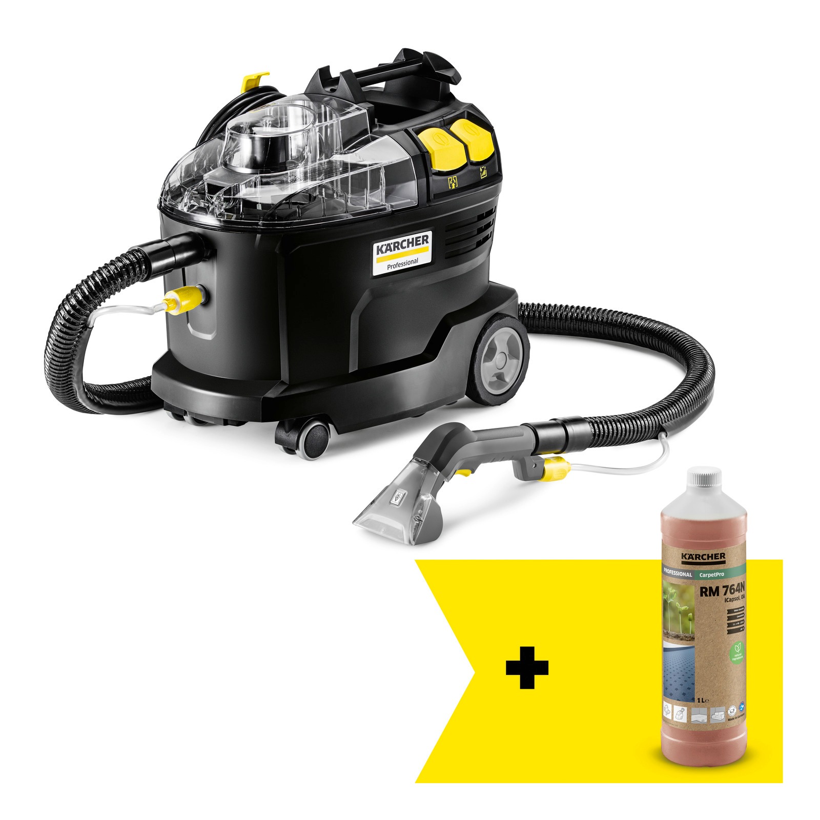 Kärcher Professional 1.100-249.0 Puzzi 8/1 Re!Plast Go!Further Sprühextraktionsgerät 230V 71l/s 1bar 27kPa inkl. Reinigungsmittel 1L und Zubehör