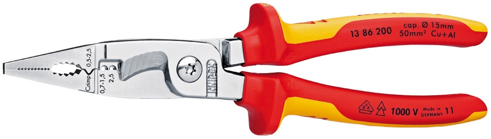 Knipex 13 86 200 Elektro-Installationszange verchromt VDE 200 mm
