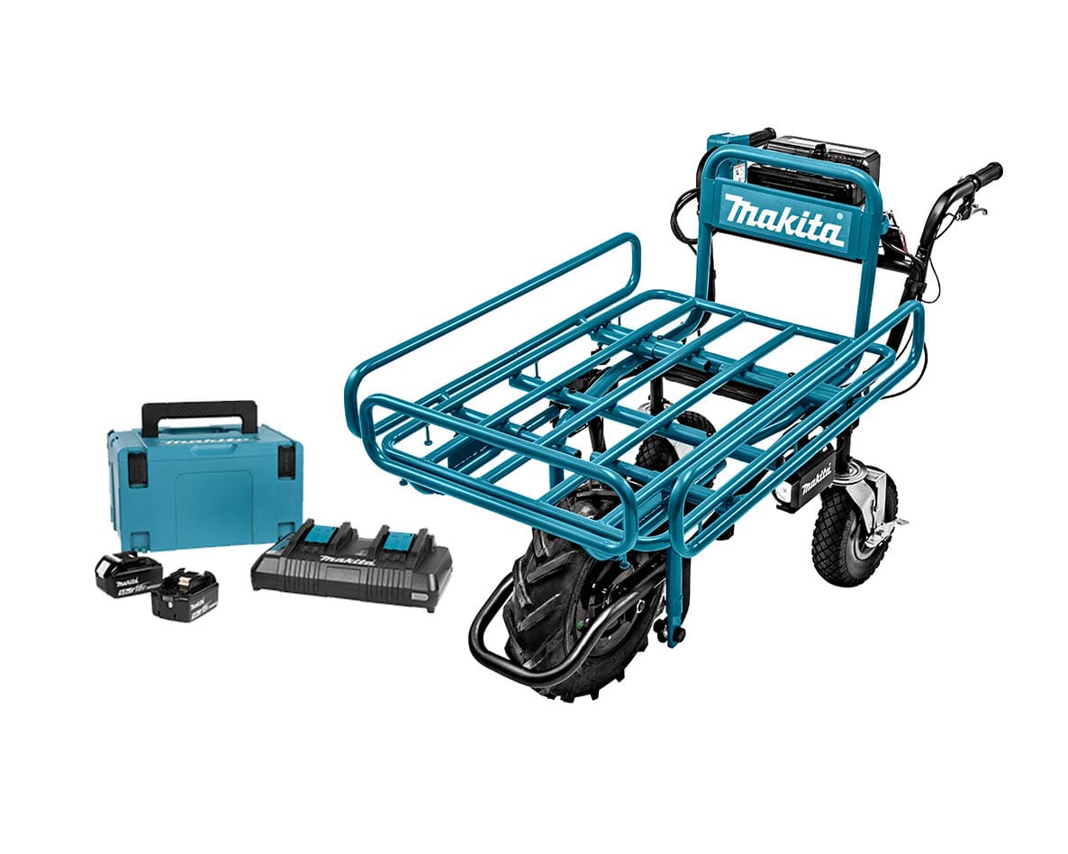 Makita DCU180Rek DCU180Z Akku Schubkarre 18 Volt + Starterset (BL1850B + DC18RD) + Rohrrahmen