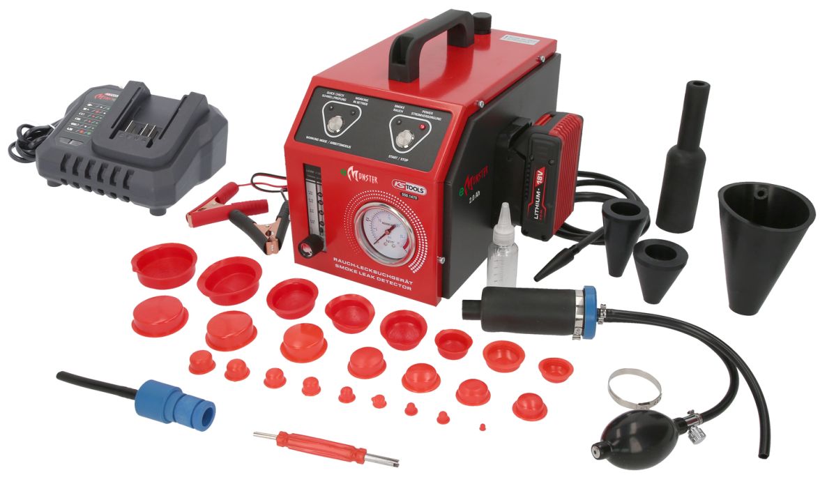 KS Tools 550.1470 Rauchmaschine zur Lecksuche. mit 2 Ah Batterie, 36-teilig