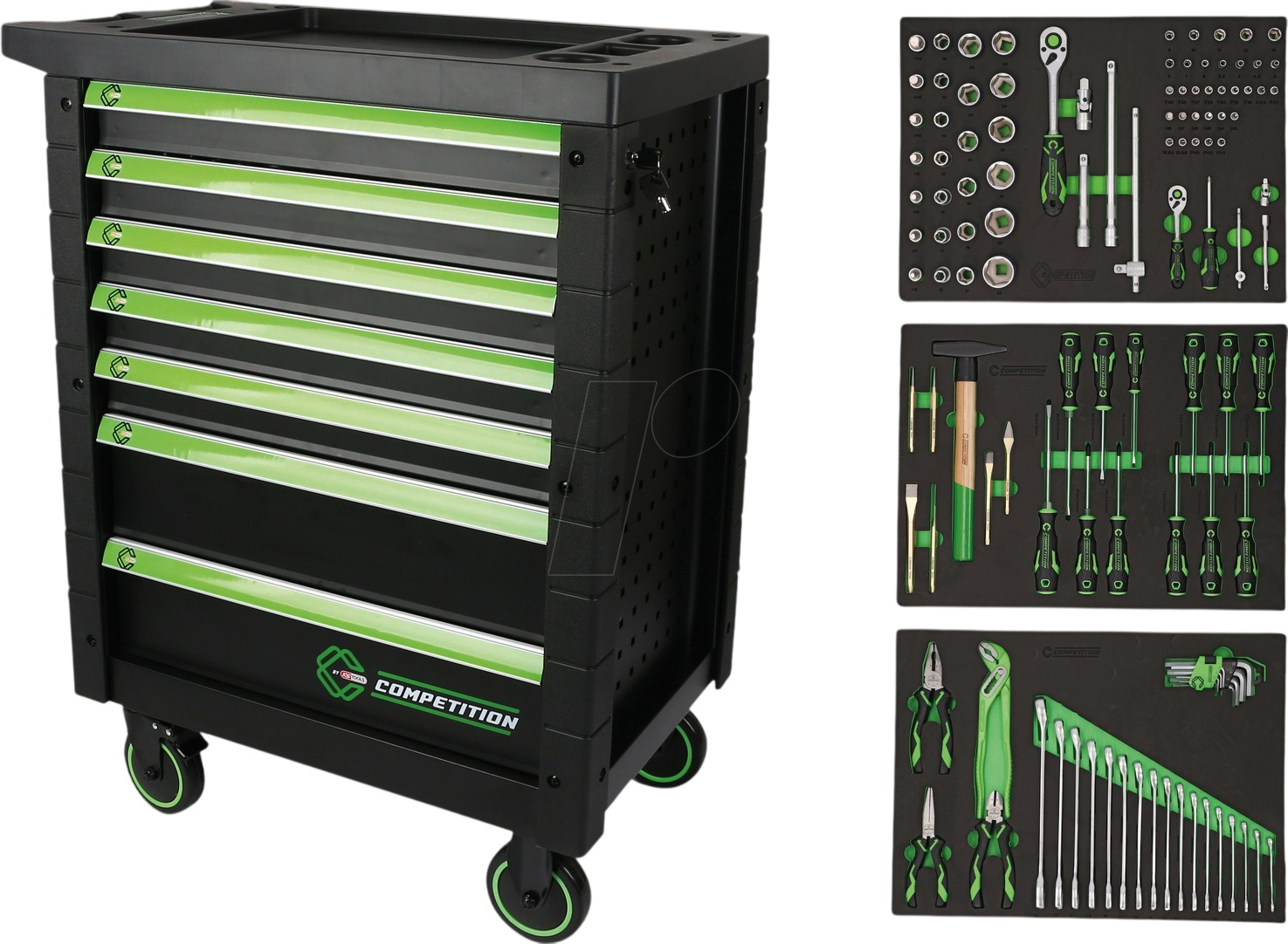 KS Tools 512.3119 COMPETITION 7-Schubladen-Werkzeugwagen mit 119-teiligem Premium-Werkzeug