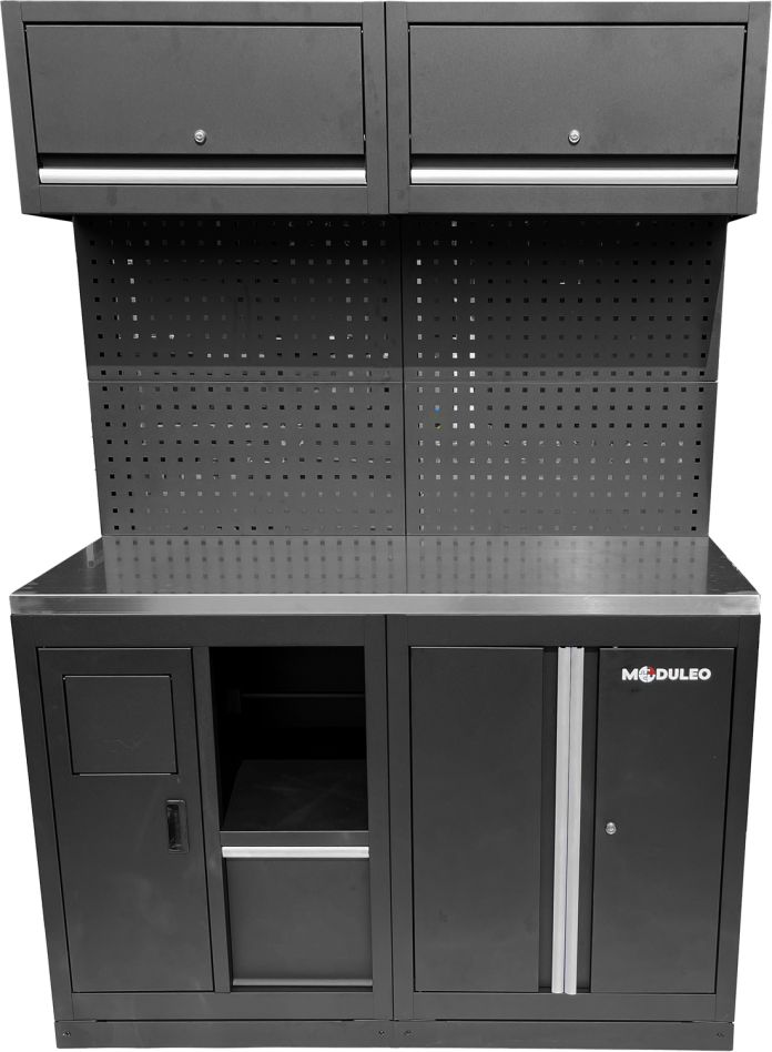 KS Tools 866.6040 Werkstattschranksystem Erweiterungsmodul, Edelstahl-Arbeitsplatte, Abfallsystem mit Papierrollenhalter