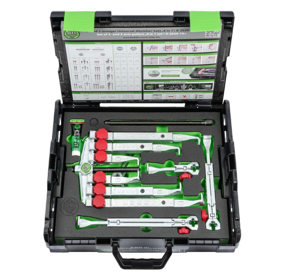 Kukko K-2030-10+ 2- und 3-armiges Universal-Feinmechanik-Abzieherset mit schnellverstellbaren Abziehhaken im Koffer