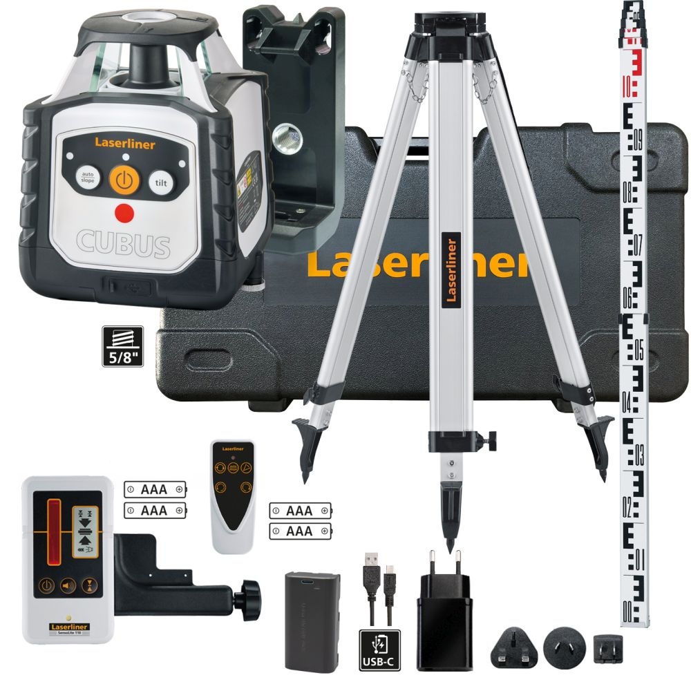 Laserliner 052.325A Cubus 110 S Set Rotationslaser + 150 cm Stativ + Laserempfänger + Messstab