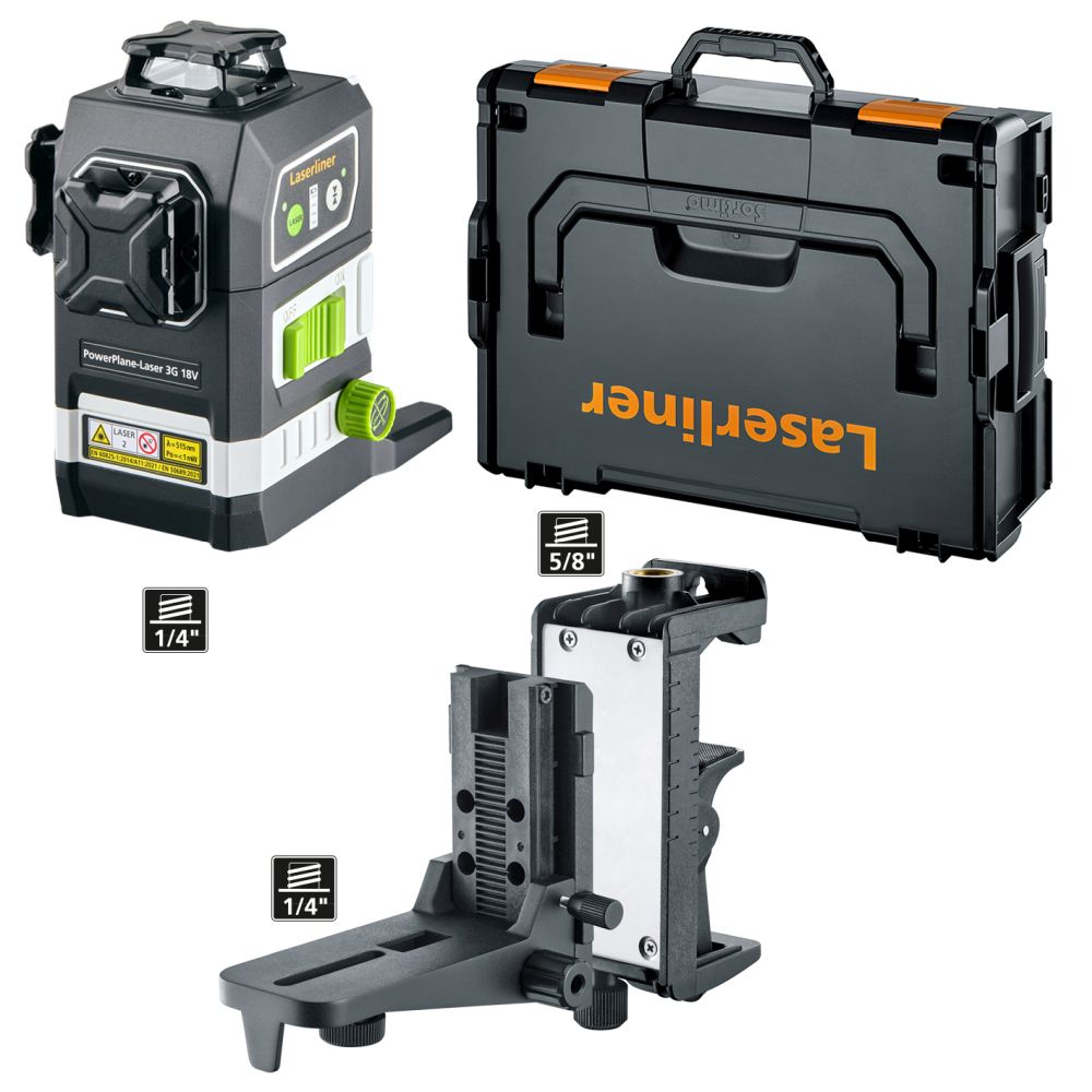 Laserliner 036.380L PowerPlane-Laser 3G Multi 18V SET in L-Boxx exkl. Akku-Adapter, Akku und Ladegerät