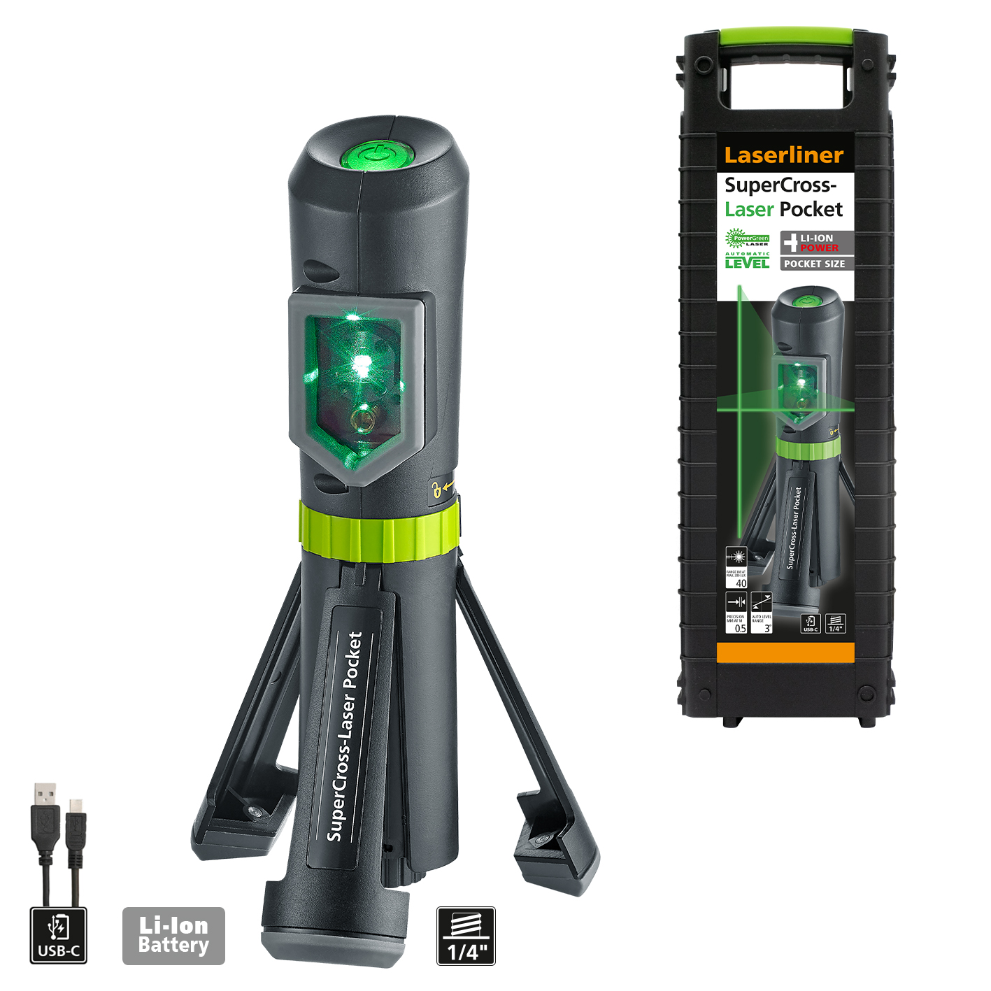 Laserliner 031.120A SuperCross Pocket Kreuzlinienlaser Grün