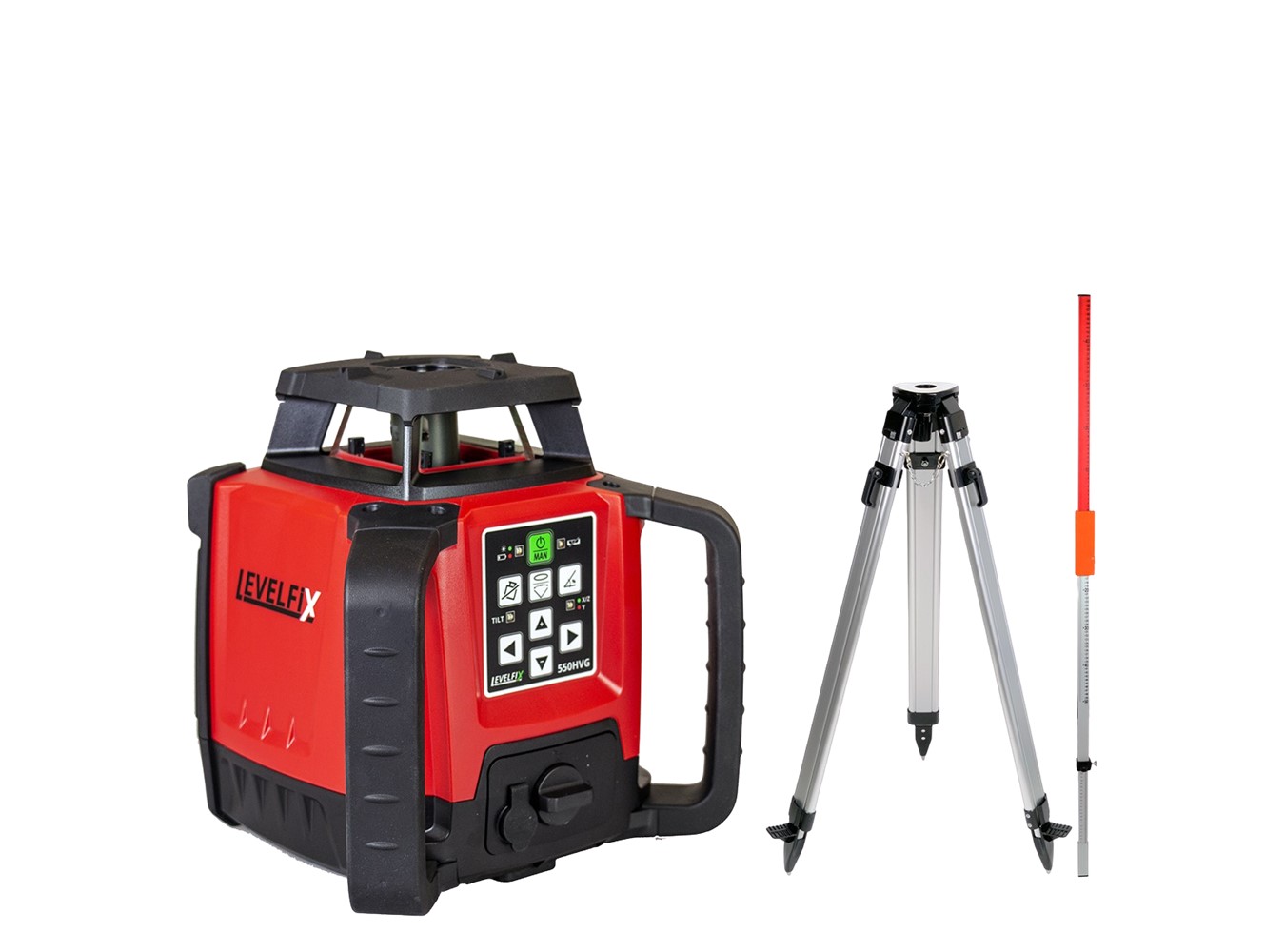 Levelfix 554514 550HVG Allround-Baulaser Selbstnivellierend Grün + Stativ 1,8m + Messlatte