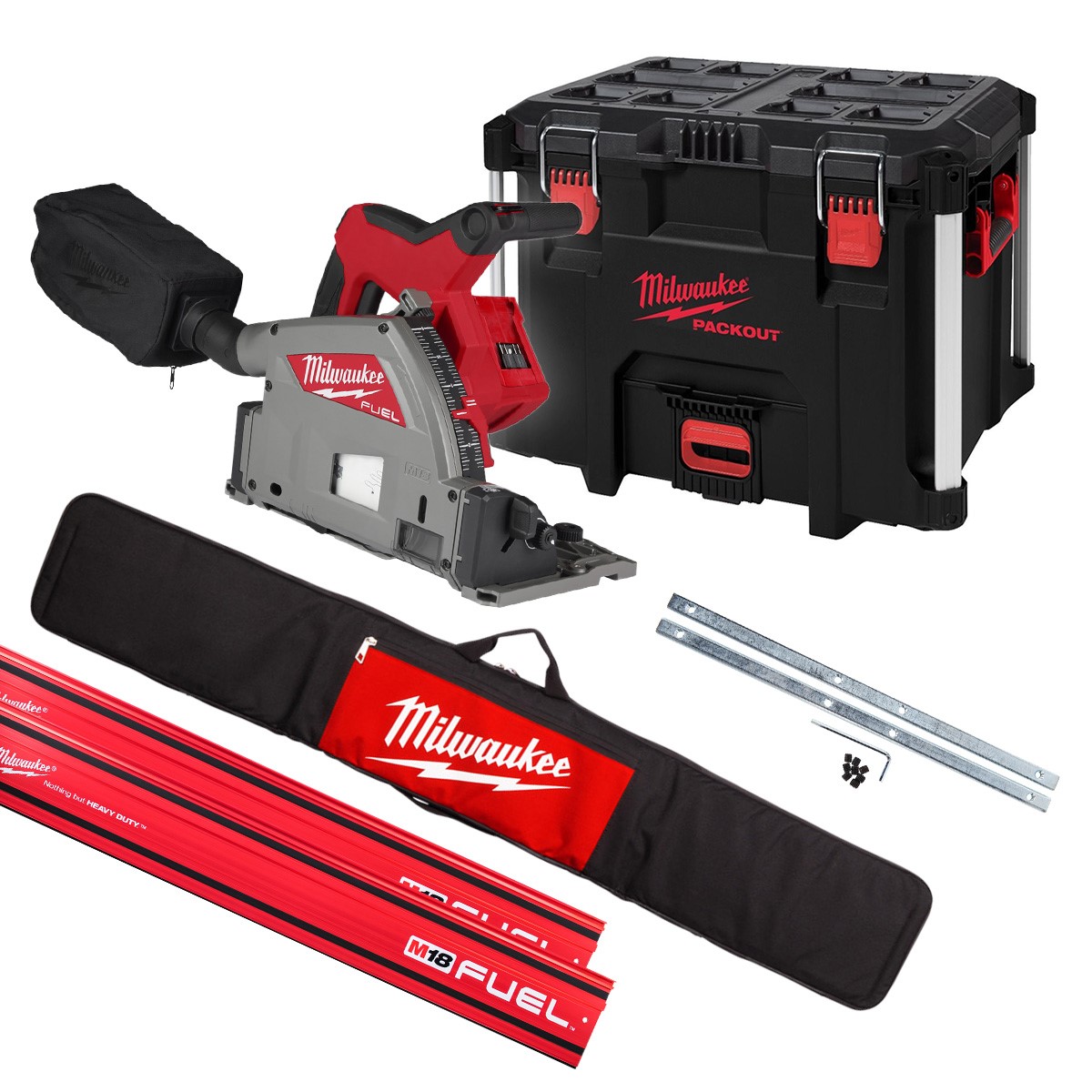 Milwaukee M18FPS55-0PSET M18 FPS55-0P Akku-Tauchs&auml;ge 18 V ohne Akkus und Ladeger&auml;t + 2 x F&uuml;hrungsschiene 1400 mm + Klemmen + Tasche im PACKOUT&trade; Koffer