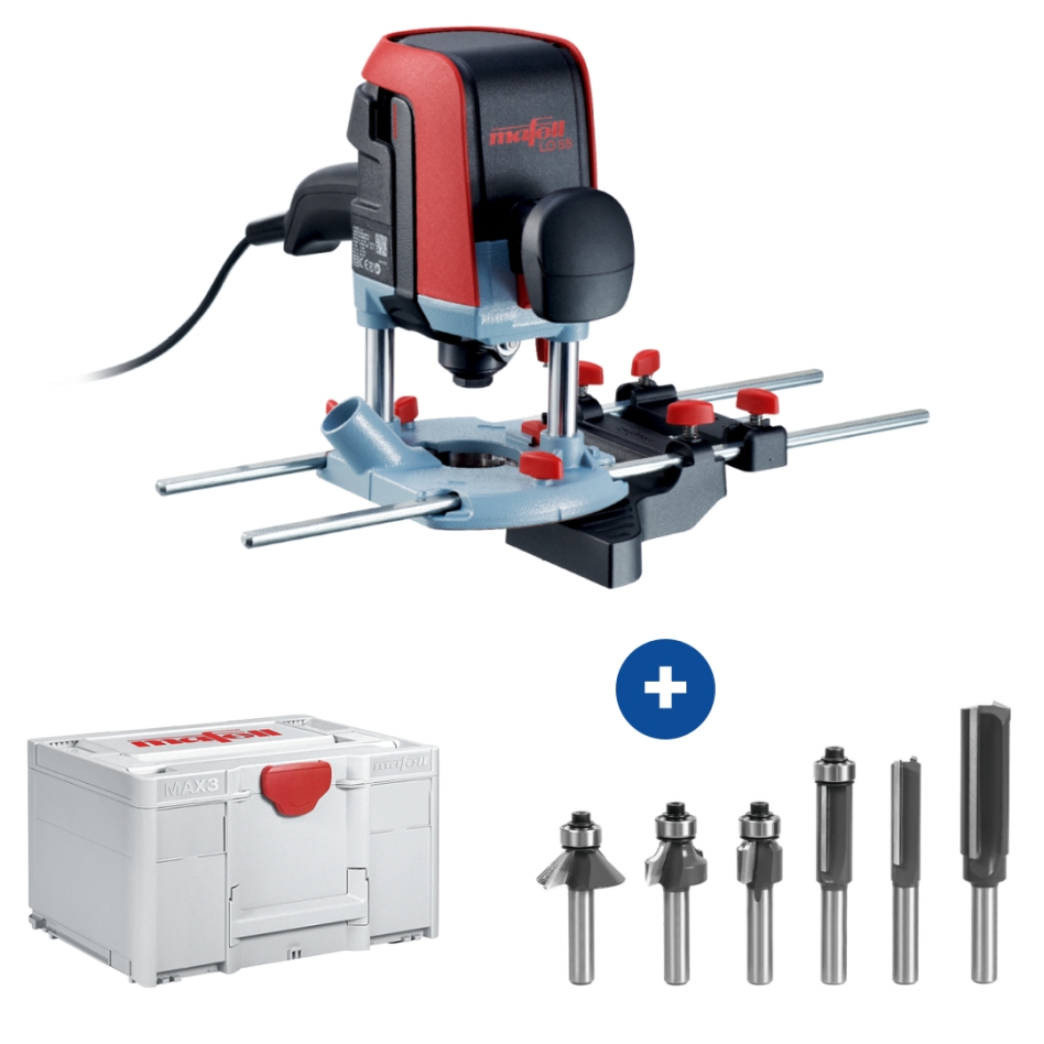 Mafell 1P0422 91A901 LO55 Oberfräse im MAX3-Koffer + Oberfrässet LO-FS8 6T 6-teilig