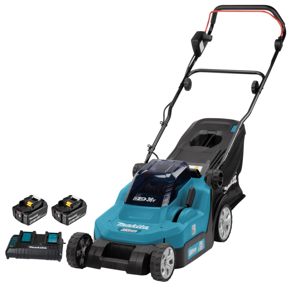 Makita DLM382CM2 Akku Rasenmäher 38 cm 2 x 18 Volt 4.0 Ah Li-ion