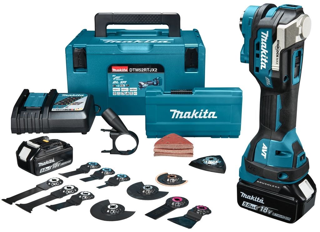 Makita DTM52RTJX2 Multitool Starlock Max 18V 2x5.0 AH Li-ion + Zubehörset in Mbox