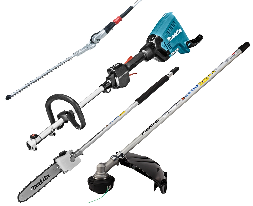 Makita DUX60ZX11 Accu Combi System D-Griff 2 x 18V exkl. Akkus und Ladegerät + Freischneider, Heckenschere und Kettensägenaufsatz