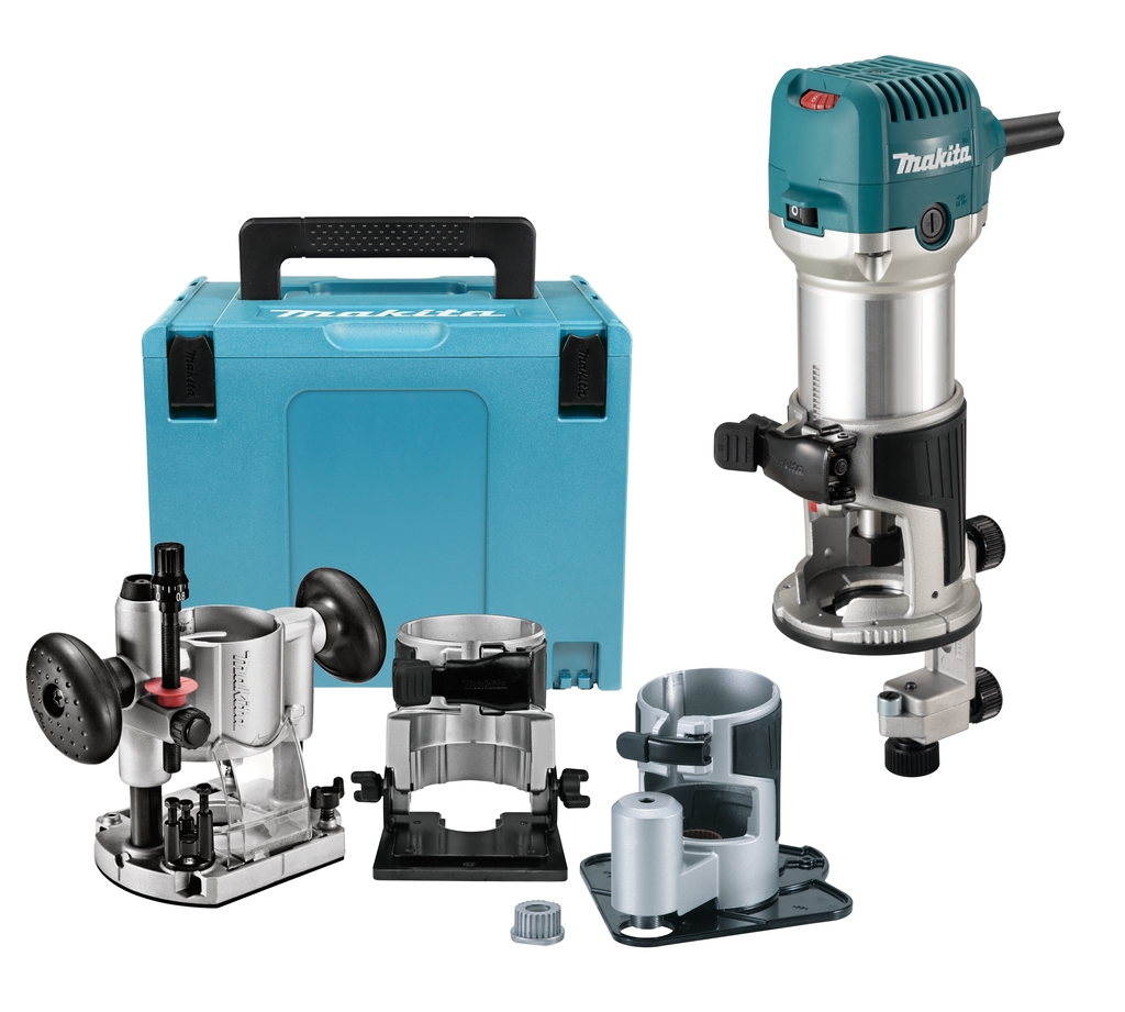 Makita RT0702CX3J Kantenfräse mit verschiedenen Füßen in Mbox