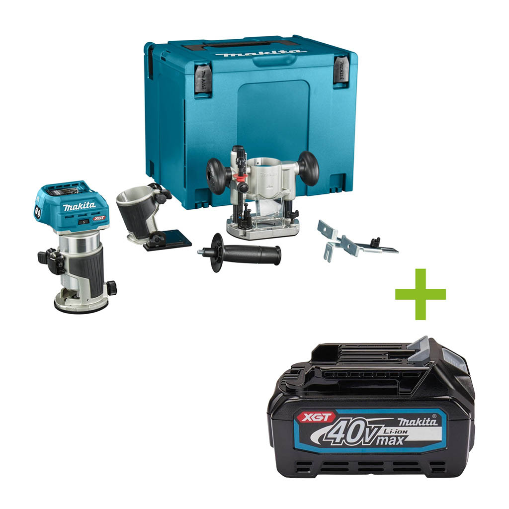 Makita RT001GZ10 Ober- und Kantenfräse 40V Max ohne Akkus und Ladegerät mit Zubehör in MBox