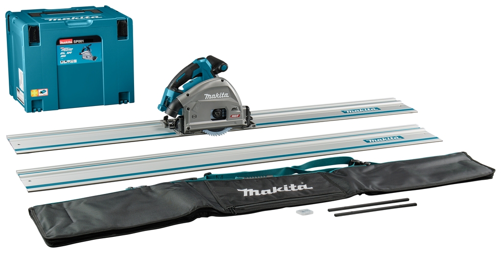 Makita SP001GZ06  Accu-Kreissäge 40V Max exkl. Akkus und Ladegerät mit AWS-Sender + 2 x Führungsschiene 1500mm + Verbindungsstreifen + Tasche
