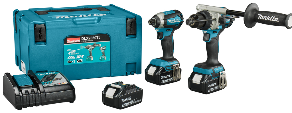 Makita DLX2550TJ Kombiset DHP492 Akku-Schlagbohrmaschine + DTD153 Akku-Schlagschrauber 18 V, 5,0 Ah Li-Ion im MBO
