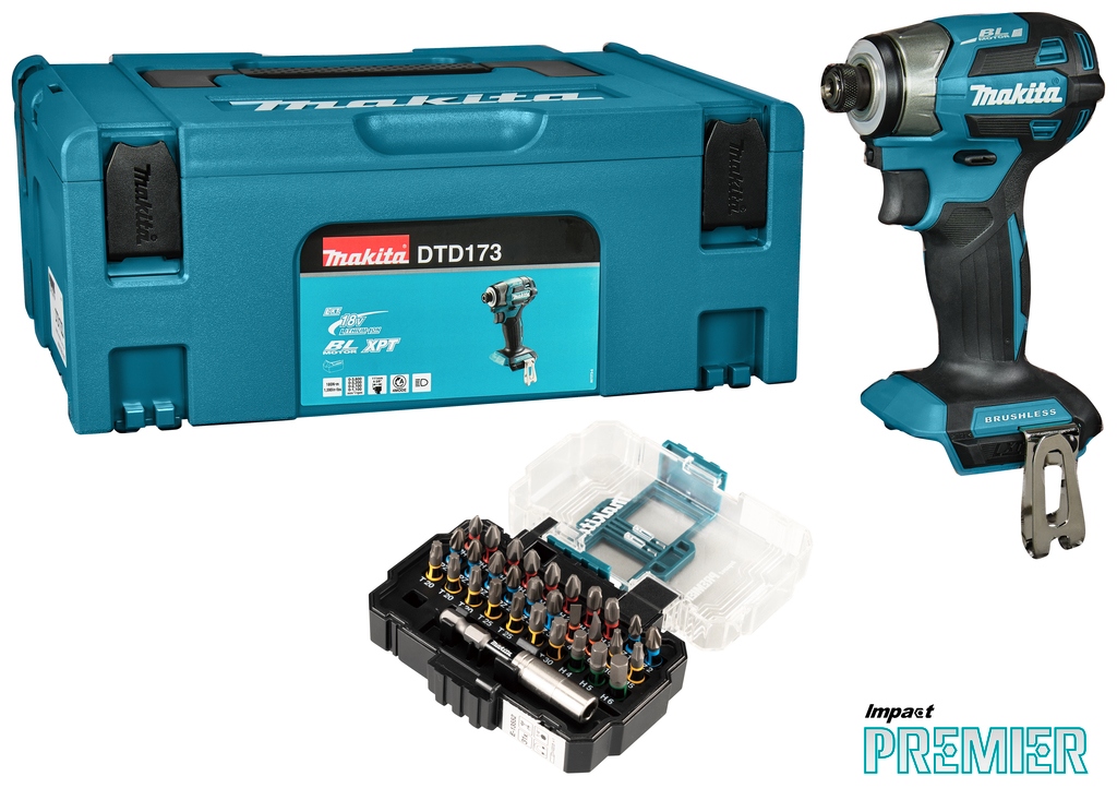 Makita DTD173ZJX1 LXT 18 V Akku-Schlagschrauber, exkl. Batterien und Ladegerät, in Mbox mit Bitset