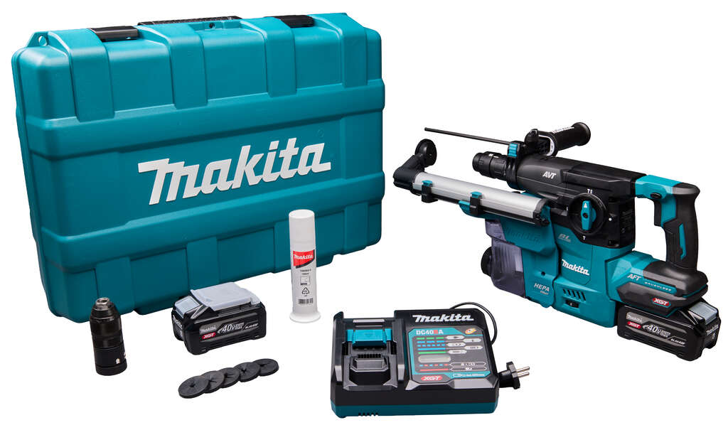 Makita HR009GU201 XGT 40V Max Akku-Kombihammer 30 mm, 2 &times; 40 V 4,0 Ah Akkus und Schnellladeger&auml;t + Staubabsaugung im Kunststoffkoffer