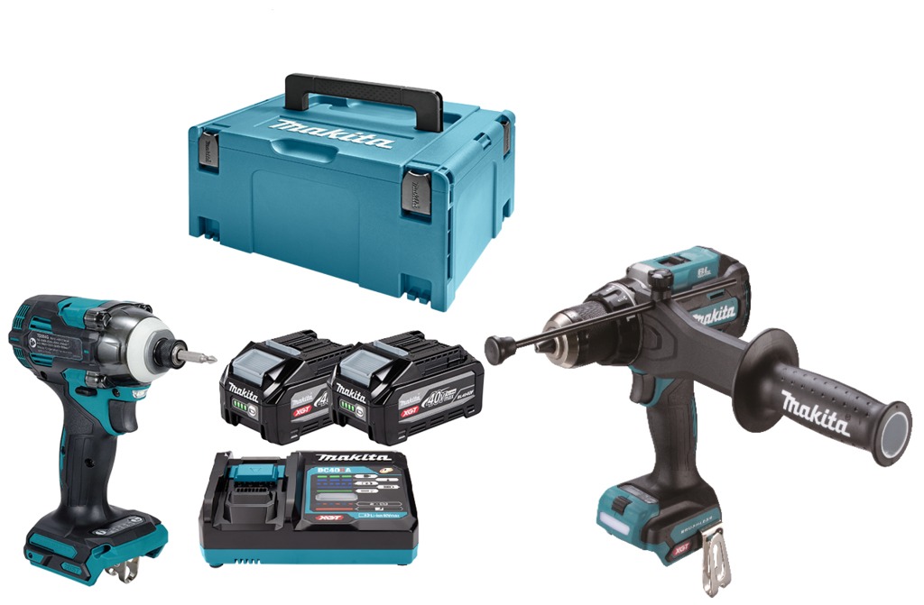 Makita DK0249G201 XGT 40 V Max Kombiset aus Schlagbohrmaschine und Schlagschrauber, inkl. 2 &times; 4,0 Ah Akkus und Schnellladeger&auml;t in der Mbox