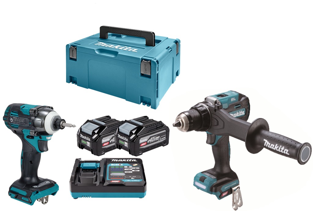 Makita DK0256G201 XGT 40 V Max Kombiset aus Bohr- und Schlagschrauber, inkl. 2 &times; 4,0 Ah Akkus und Schnellladeger&auml;t in der Mbox