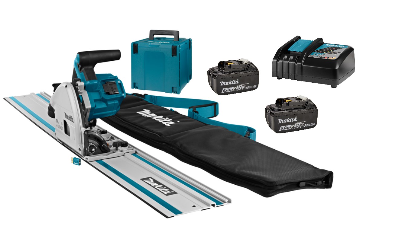 Makita DSP600PJ2 Accu Kreissäge 2 x 18V 5.0Ah Li-Ion + Führungsschiene 1500mm + Tasche