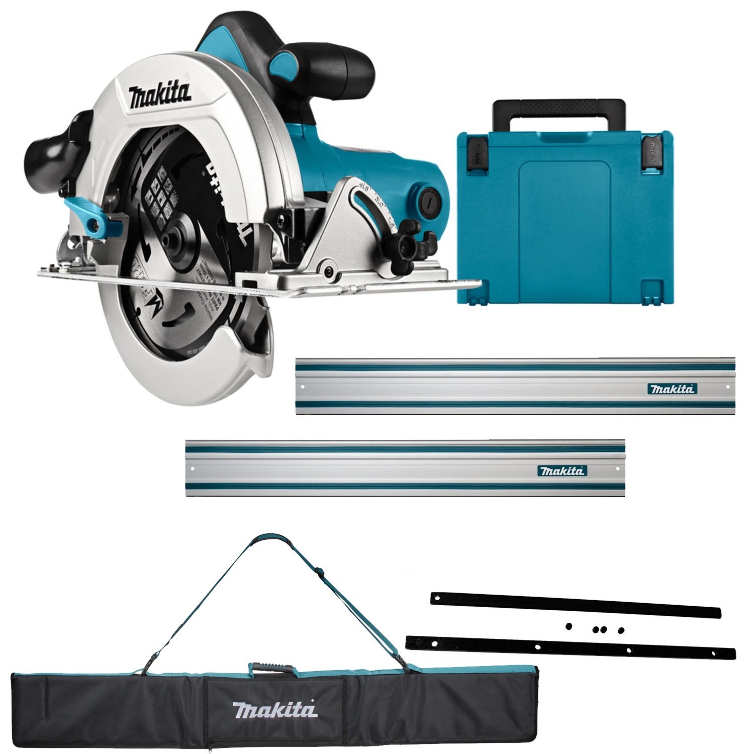 Makita HS7601JSET HS7601J Kreissäge 190 mm + 2 x Lineal 1500 mm + Kupplungsstreifen + Tasche