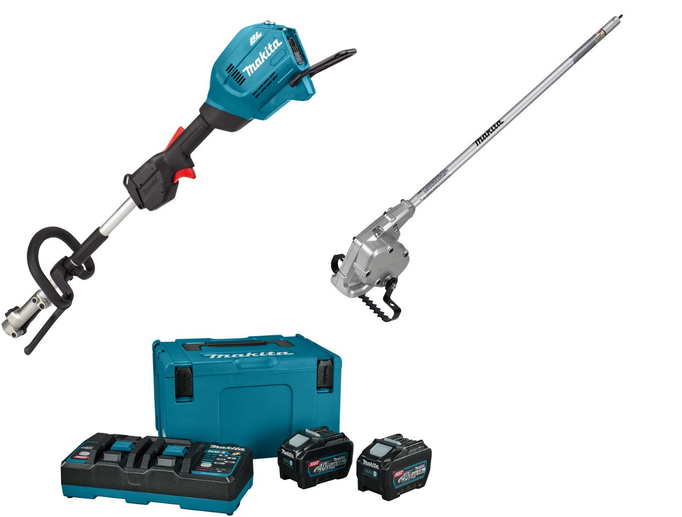 Makita UX01GT2NL1 Accu Combisystem D-Griff 40V Max + Aufsatz Unkrauthacke + Starterset XGT DC40RB Doppelladegerät + 2 x Akku BL4050F