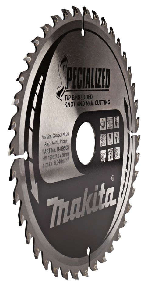 Makita Zubehör B-09503 Embedded Tip Kreissägeblatt Holz (Äste/Nägel) 190x30x2,0 40T 25g