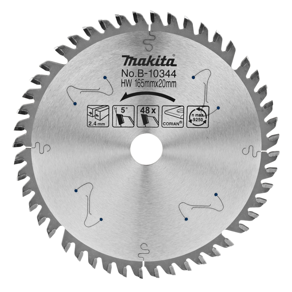 Makita Zubehör B-10344 Mittelbereichssägeblatt Corian 165x20x2,4 48T 5g