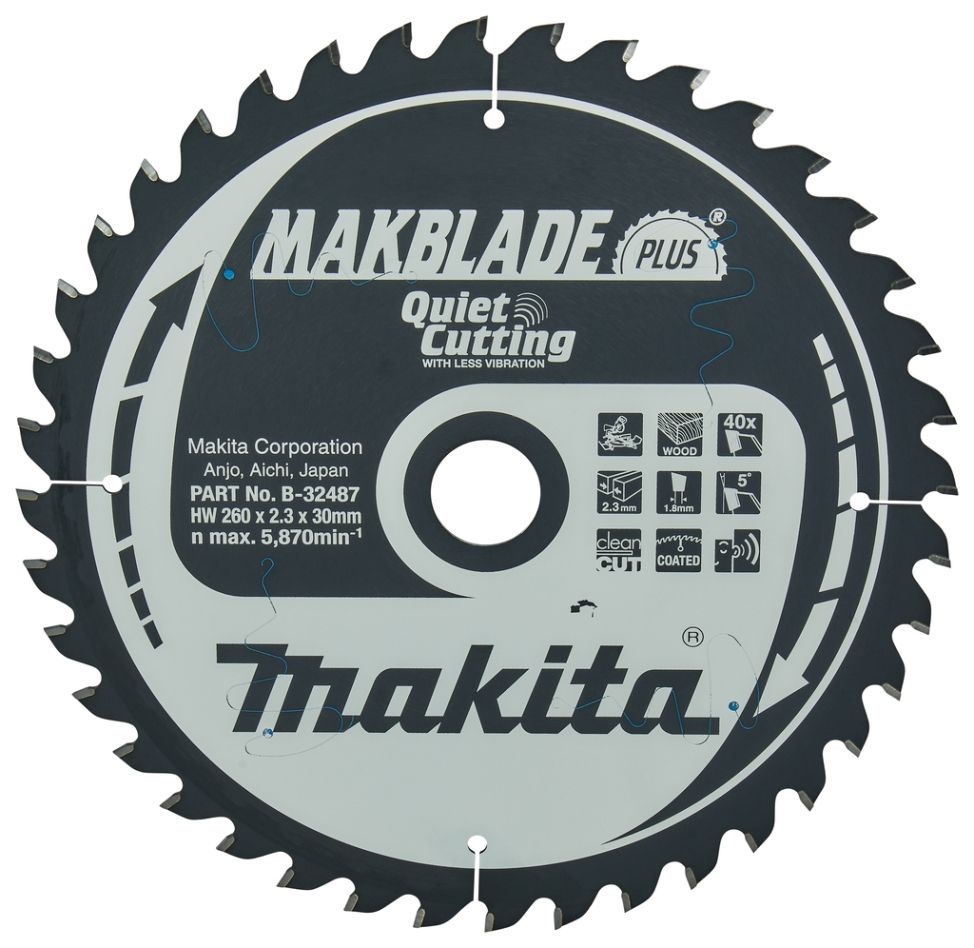 Makita Zubehör B-32487 Trennsägeblatt Holz Makblade-Plus 260x30x2.3 40T 5°