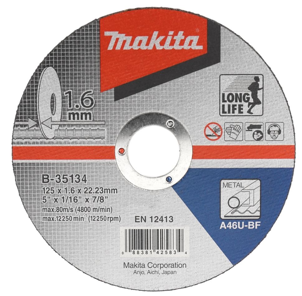 Makita Zubehör B-35134 Trennscheibe Metall 125 x 22,2 mm 10 Stück