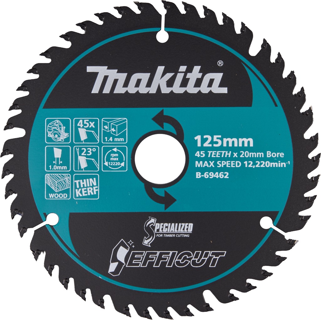 Makita Zubeh&ouml;r B-69462 HM Efficut Kreiss&auml;geblatt f&uuml;r Holz 125 &times; 20 &times; 1,4 mm, 45 Z&auml;hne