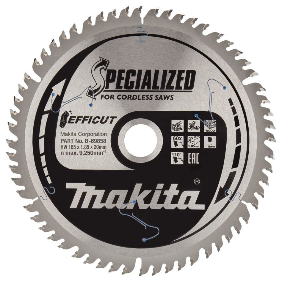 Makita Zubehör B-69864 Trennsägeblatt Holz Efficut 165 x 20 x 1.85 60T