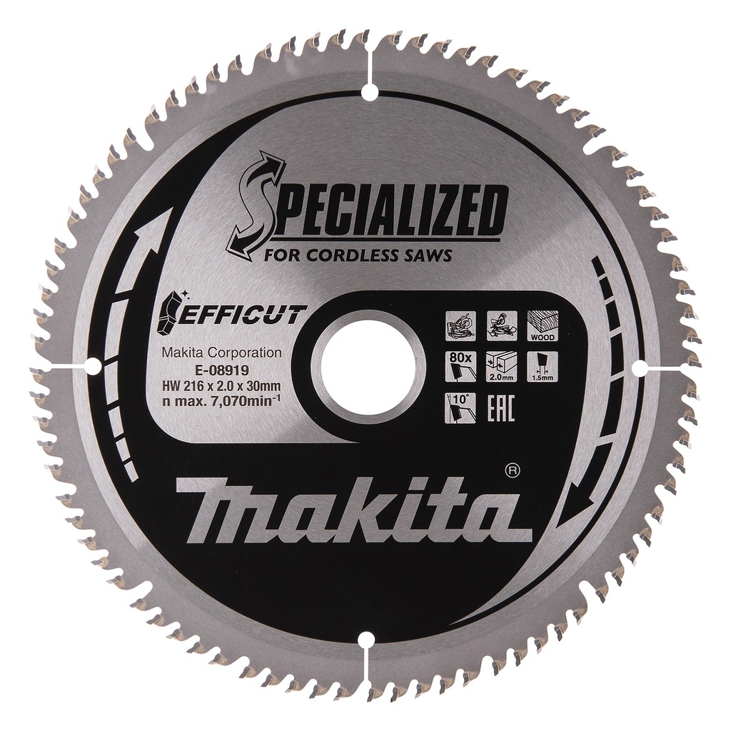 Makita Zubeh&ouml;r E-08919 HM Efficut-Kapps&auml;geblatt f&uuml;r Holz 216 x 30 x 2,0 mm T80