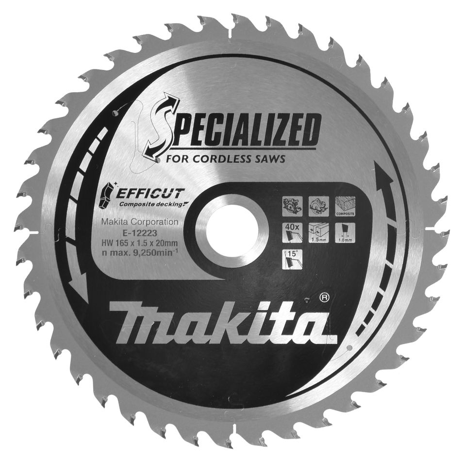 Makita Zubehör E-12223 Efficut Kreissägeblatt WPC 165x20x1.5 40T 15g
